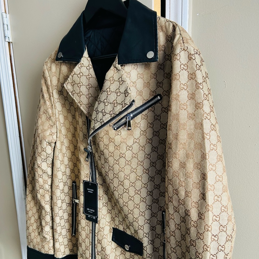 UNISEX Gucci Tan and Black Monogram Jacket